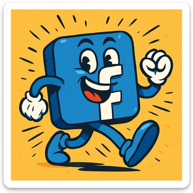 animated Facebook logo, energetic, eye-catching, contemporary sticker