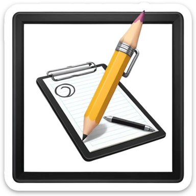Create an icon representing the process of creating a black-and-white caricature. Include a pencil, a sketchpad with a humorous, exaggerated figure, and inking tools. Use bold lines and shading, with a transparent background. sticker