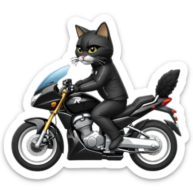 a hacker cat riding a motorcycle (apache rtr 200) sticker
