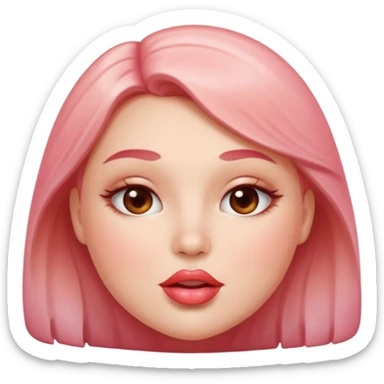 Glossy, plump lips biting the bottom lip, subtle shine on the top lip, soft blush gradient in the background for contrast. sticker