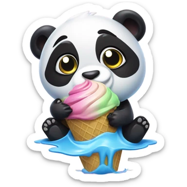 A little panda eats a big OREO ice cream with bamboo and swims in the pool sticker