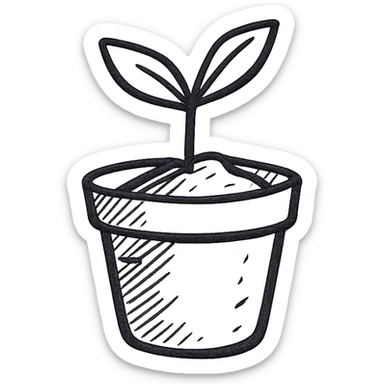 A small pot with a seedling sticking out of the soil sticker