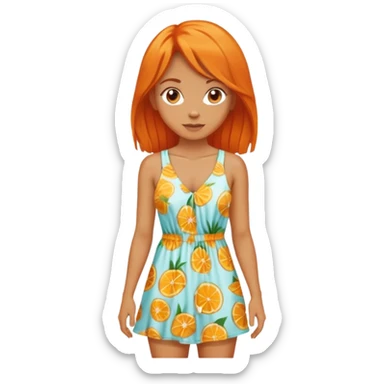 orange hair woman with beach outfit dress full body sticker
