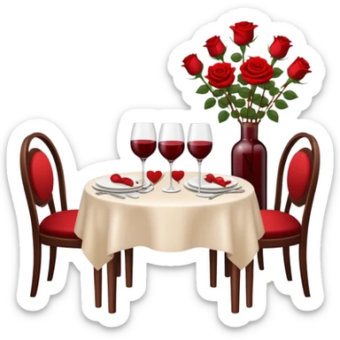  romantic table set for two with roses and red wine sticker