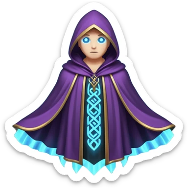 magical hooded cloak object icon, glowing runes on fabric, mystical aura, fantasy cloak, 3D cartoon, mobile game icon style, centered, clean background, no text, no watermark
 
 sticker