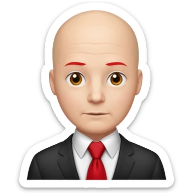 bald with red necktie, white sticker