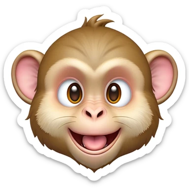 Cinematic Adorably Mischievous Macaque Portrait Emoji, Head tilted in a playful wink with an exaggerated, cheeky grin and a slightly raised eyebrow, featuring a compact, nimble build with fluffy fur and round, twinkling eyes brimming with mischief, Simplified yet irresistibly endearing features, highly detailed, glowing with a bright, joyful radiance, high shine, lively and quirky, stylized with an air of whimsical primate fun, soft glowing outline, capturing the essence of a mischievous macaque that seems ready to pull a playful face and scamper into your heart! sticker