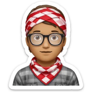 man wear red and white checkered bandana, glasses sticker