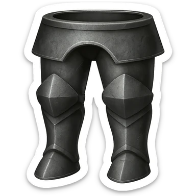 Create an iron version of these platelegs with the same shape, looking a little worn and realistic metallic iron. The style should emulate emoji style with a transparent background. sticker