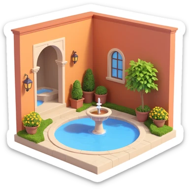 tiny courtyard with a central fountain sticker