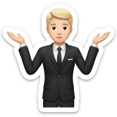 white man in formal suit spreads his arms, face thinking sticker