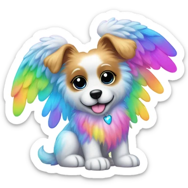 Lisa frank rainbow fluffy puppy with angel wings sticker