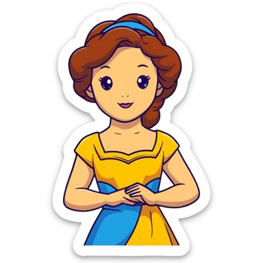Disney Princess Belle from Beauty and the Beast with brown hair and face with freckles, yellow dress sticker