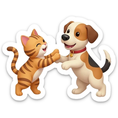 A cat with a cute dog sticker
