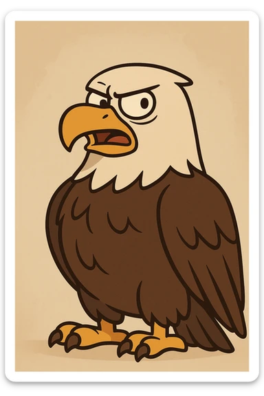 stylized cartoon eagle with bold lines, expressive face, simple background sticker