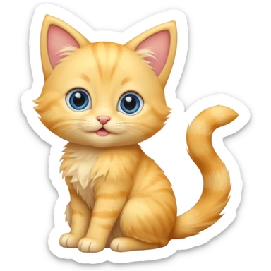 A cute cartoon yellow kitten sitting and wagging its tail and animated and mover. sticker