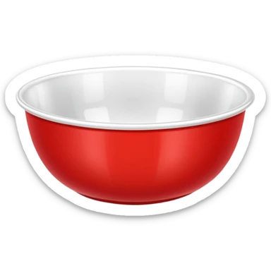 A bright red plastic household bowl. Smooth glossy surface, soft studio lighting, subtle shadow underneath. Product-style photography, crisp focus, minimalistic composition. sticker