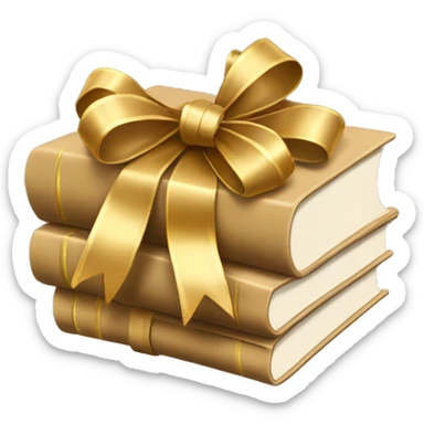 beige books stacked up and tied together by a golden bow sticker