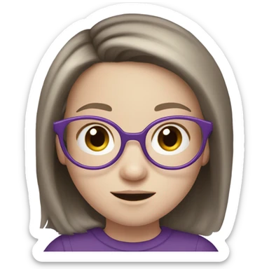 extra pale little girl in purple glasses and dark brown hair sticker