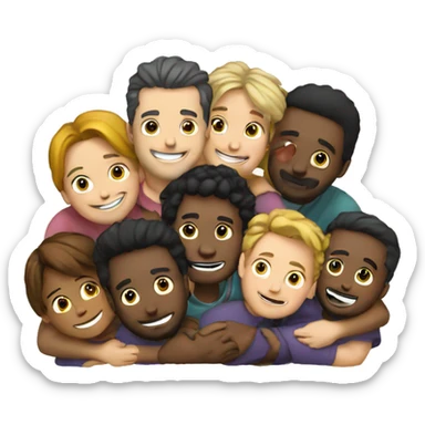 Ten people huging eachothers sticker