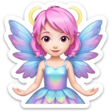 A tiny pastel fairy with pink hair with glowing wings and a sweet smile  sticker