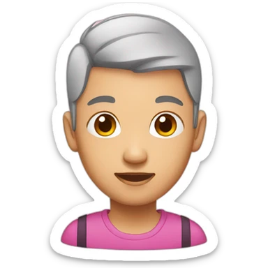 asian with pink hair buzzcut sticker