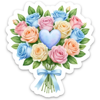 pastel heart bouquet sticker