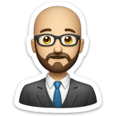 questioning business analyst on a conf call bald with beard sticker