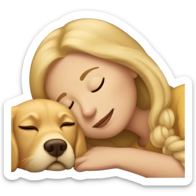 woman asleep with golden retriever  sticker