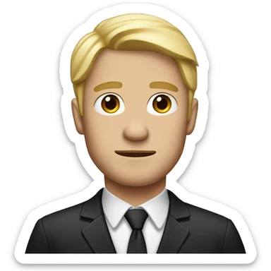 Blonde man with black suit and bruised ear sticker