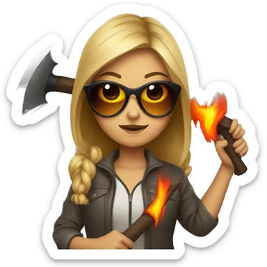 girl with sunglasses holding fire axe  sticker