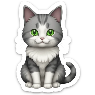 full body small short hair dark grey and white cat sticker