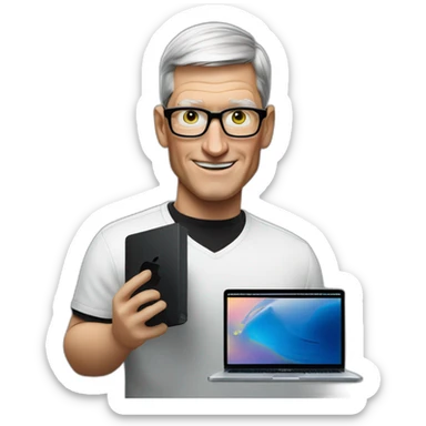 tim cook with a black macbook pro sticker