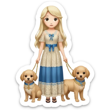 Pastel anime lady long hair with long lace dress full body holding puppy sticker