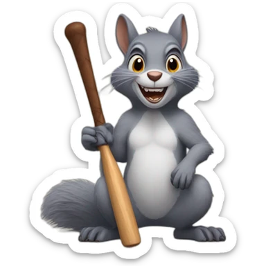an evil squirrel holds a bat in its paws sticker
