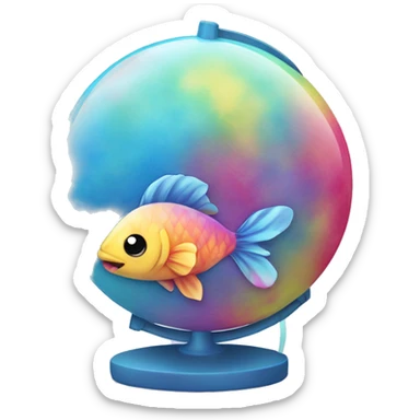 Kawaii colorful baby fish in a tie dye globe sticker