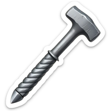 small, fat metal nail with a bent shaft, partially hammered into a wooden surface sticker