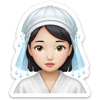 girl aesthetic emoji, asian beautiful make up white shower clothes sticker
