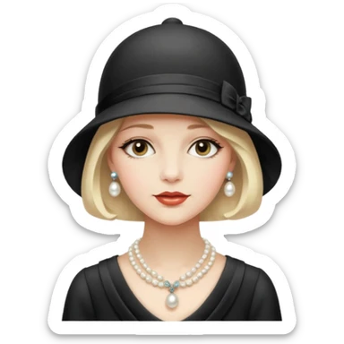 1920s woman, cloche hat, pearl necklace, vintage fashion sticker