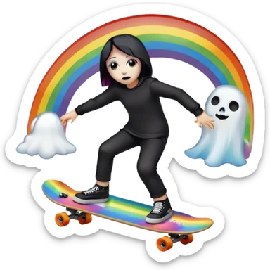 ghost goth skate boarding under a rainbow  sticker