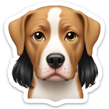 white girl face with black long hair next to a red pitbull sticker