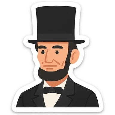 flat toon style simplified features portrait of Abraham Lincoln with top hat sticker