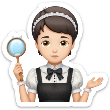 Guy with short hair wearing a cute maid dress sticker