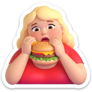 fat girl crying and eating a burger sticker