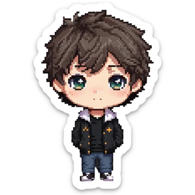 adorable chibi boy with big eyes and casual clothes sticker