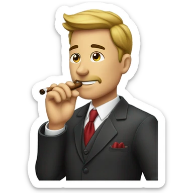 A lawyer smoking a cigar and adjusting his tie sticker