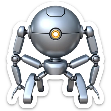 symmetrical 4 legged robot. center sphere with 4 evenly spaced legs. 1 leg extends from each side at sphere's equator sticker