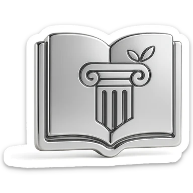 Minimal flat icon representing stoic philosophy and journaling: an open notebook combined with a classical column or laurel symbol, representing wisdom, reflection and inner discipline sticker