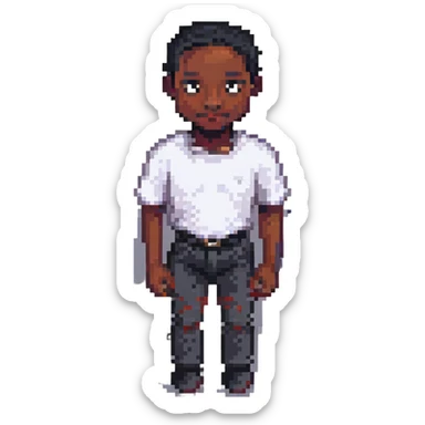 pixel emoji black man, pixel art style, black skin tone, pixelated, 8-bit sticker