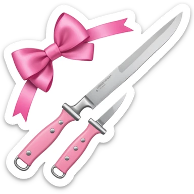 Only one object: a kitchen knife. A pink ribbon bow is tied directly on the knife handle. No other items. No decorations. Minimal emoji style sticker